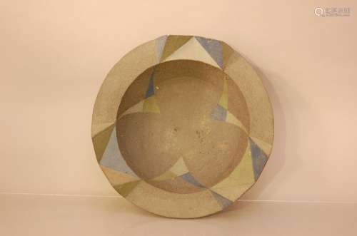A studio pottery large slab bowl by Camilla Hawson, 38cm wid...