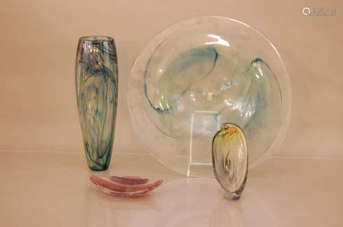 Four items of coloured studio glass, comprising a large char...