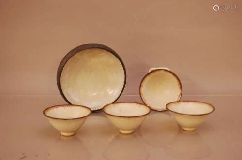 Five items of studio pottery, one stoneware footed bowl by J...