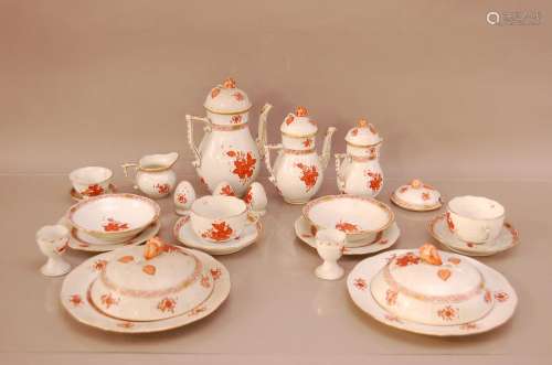 A two person Herend ceramic breakfast set, including two cup...