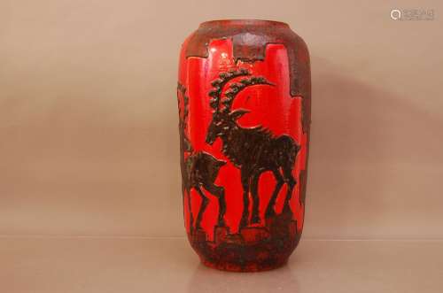 A large 20th century German studio pottery vase, depicting t...