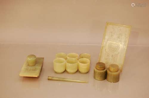 A collection of 20th century jade items, including six small...