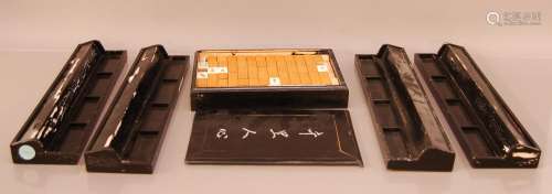 A cased Mahjong set, together with four lacquer (AF) stands