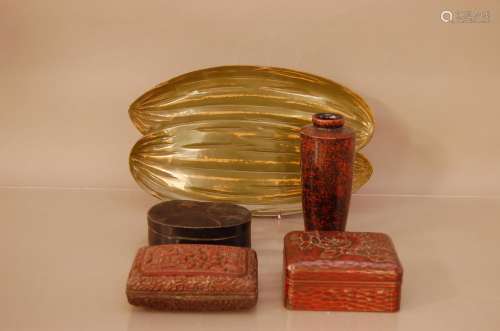 A collection of early 20th century oriental lacquer items, c...