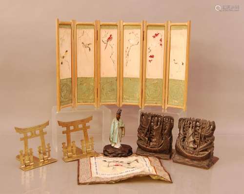 A collection of Japanese items, comprising a small folding s...