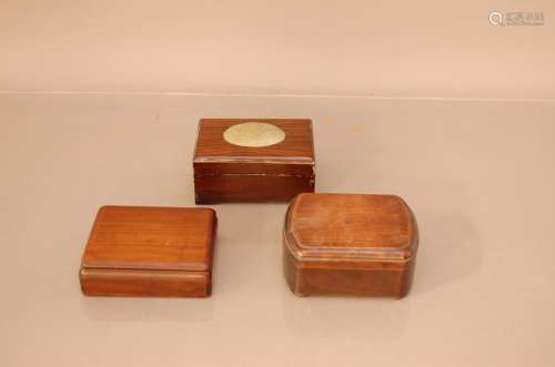 Three early 20th century Chinese hardwood boxes, one with a ...