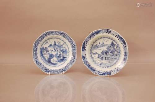 Two 19th century Chinese blue and white export plates, one c...