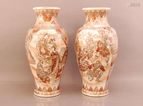 A pair of Meiji period Japanese satsuma vases, 59cm high (2)