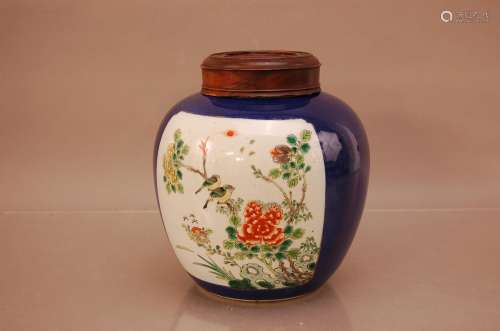 A mid 19th century Chinese famille verte jar, later wooden c...