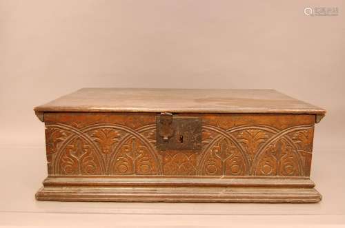 An 18th century oak bible box, 21cm H x 66cm W x 44cm D, cra...