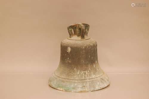 A 19th century bronze bell, 28cm high, with cast iron clappe...