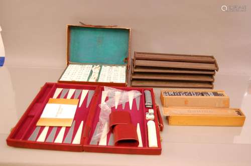 A vintage Chinese Mahjong set, in case, with four stands, to...