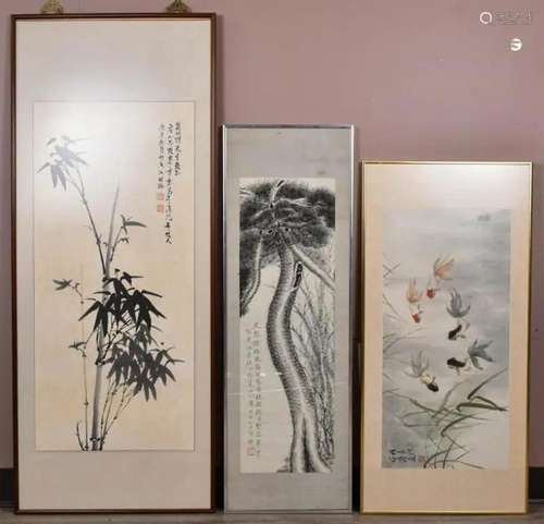 A Group of Three Paintings with Frames