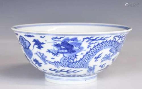 A Blue and White Dragon Bowl Jiaqing Mk & Period