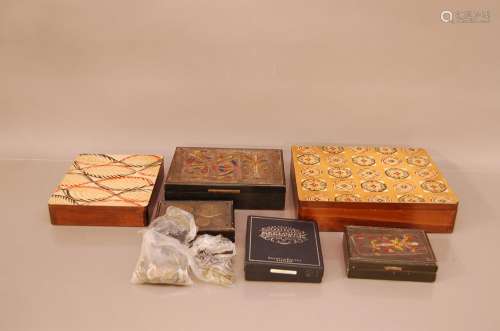 A group of 20th century boxes, including two wooden examples...
