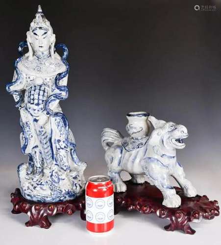 A Group of Two Ming Style Blue and White Figures