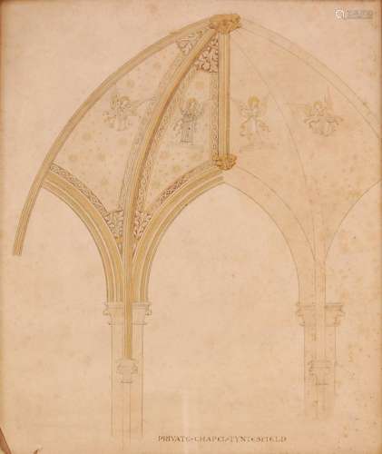 A framed architectural drawing of the Private Chapel Tyntesf...
