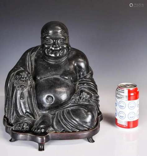 A Black Glazed Buddha with Stand 19thC