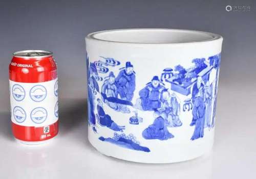 A Blue and White Brush Pot Qing