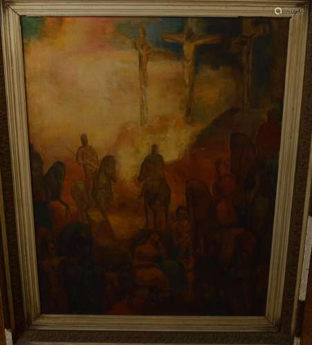 Toon Kelder (1894-1973), oil on canvas, crucifixion scene, w...