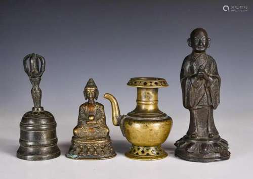 A Group of Four Bronze Figures and Instruments