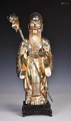 A Silver Shou Lao Statue w/stand Republican Period