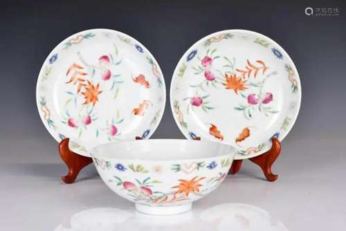 A Set of Three Famille Rose Plates and A Bowl