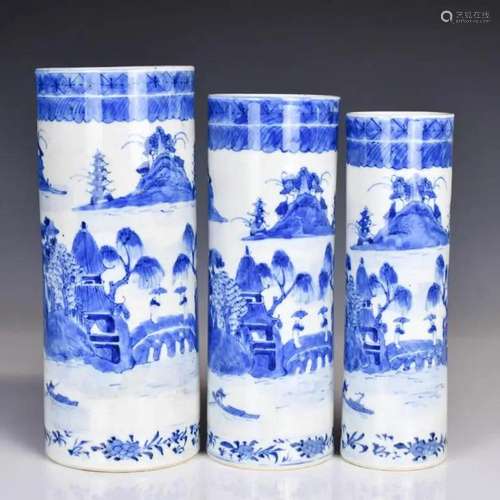 A Set of Nested Blue & White Flower Holders 19thC