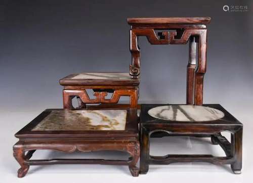 A Group of Three Marble Inlaid Stands