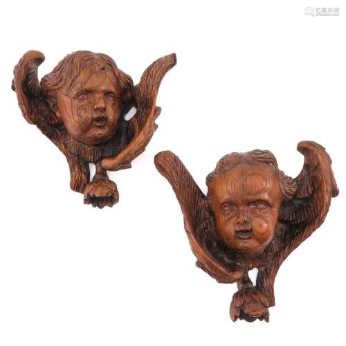A Pair of Carved Oak Angels Circa 1700