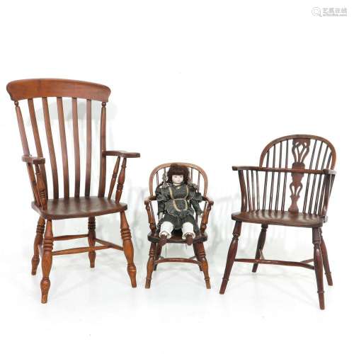 A Lot of 3 Antique Windsor Chairs
