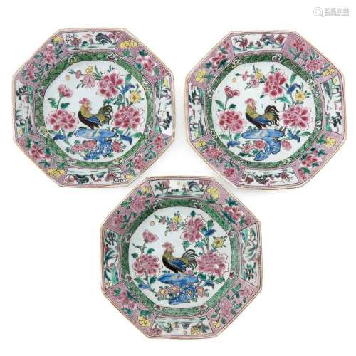A SERIES OF 3 FAMILLE ROSE PLATES