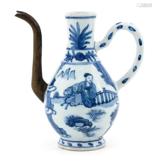 A BLUE AND WHITE PITCHER