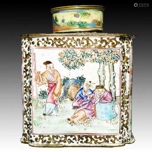 A CHINESE CANTON ENAMEL TEA CADDY, QING DYNASTY (1644-1911)