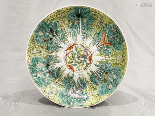 CHINESE FAMILLE VERTE LOTUS DISH, JIAJING MARK & PROBABL...