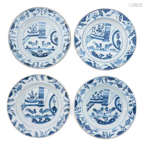 A SERIES OF 4 BLUE AND WHITE PLATES