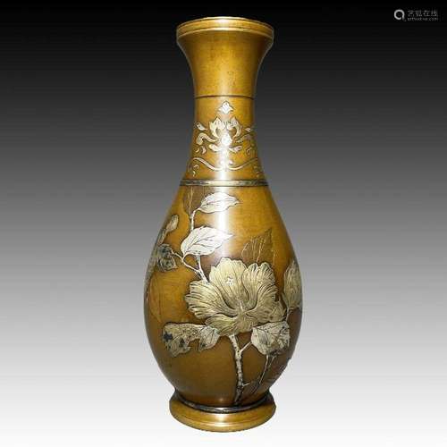 JAPANESE MIX METAL VASE, 19TH CENTURY MEIJI PERIOD