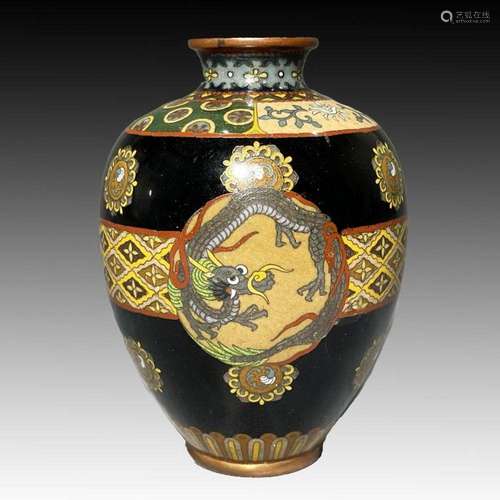 A JAPANESE CLOISONNE ENAMEL VASE DEPICTING A DRAGON 19TH CEN...