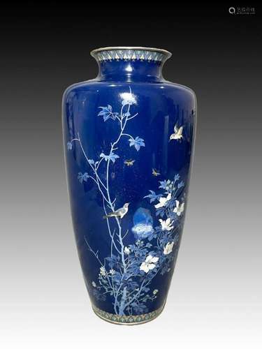 HAYASHI KODENJI, JAPANESE CLOISONNE VASE ON SILVER, 19TH CEN...