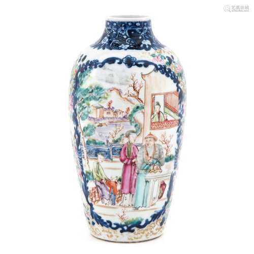 A FAMILLE ROSE MANDARIN DECOR VASE