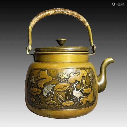 JAPANESE MIX METAL BRONZE TEAPOT, 19TH CENTURY, MEJI PERIOD