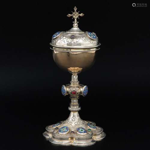 A French Silver Ciborium with Enamel Plaques