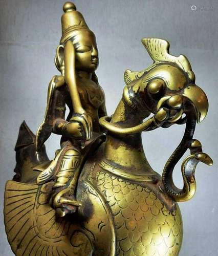 18TH CENTURY SUBRAMANIAN BRASS FIGURE OF KARTIKEYA RIDING A ...