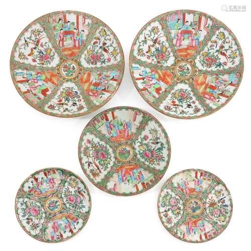 A COLLECTION OF 5 CANTONESE PLATES