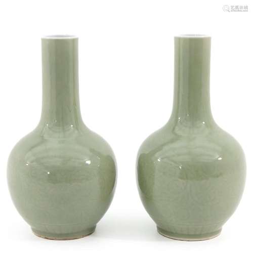 A PAIR OF CELADON VASES