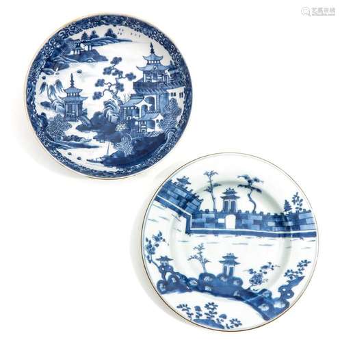 A LOT OF 2 BLUE AND WHITE PLATES