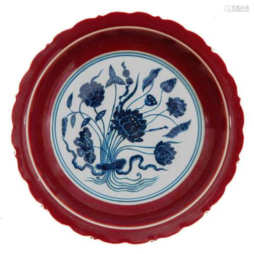 A RUBY AND BLUE PLATE