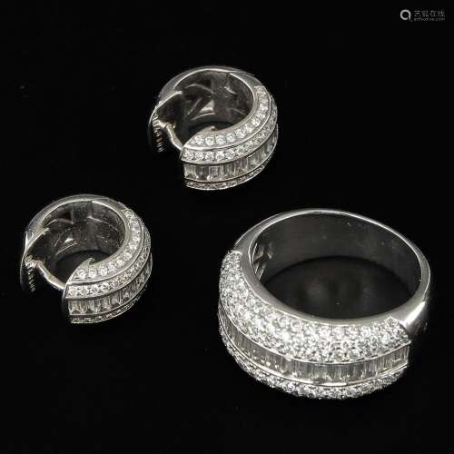 An 18KG Set Including Diamond Ring and Earrings