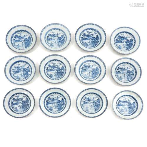 A SERIES OF 12 BLUE AND WHITE PLATES