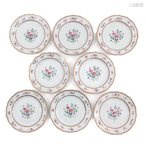 A SERIES OF 8 FAMILLE ROSE PLATES